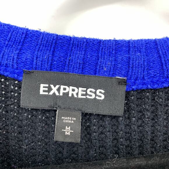 Express Tunic Sweater Womens Size Medium Colorblock Chevron Detail Blue Black - Picture 5 of 6